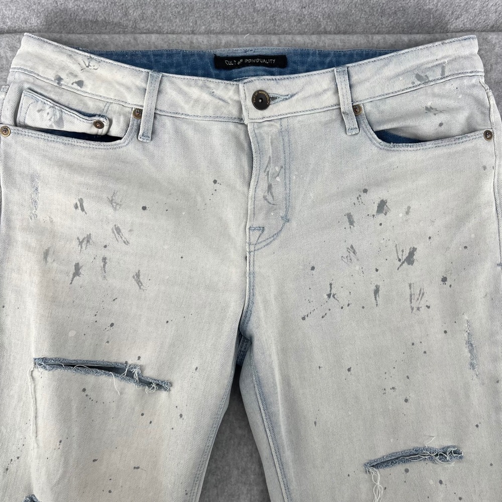 Cult of Individuality Zen Midrise Skinny Jeans Light Wash Paint Splatter - Picture 3 of 16